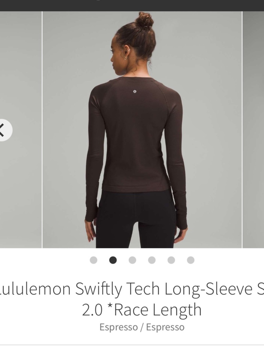 Lululemon Swiftly Tech Long Sleeve Shirt 2.0 *Waist Length Espresso Sz 4 - Picture 2 of 8